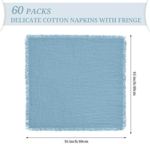 Pesonlook 60 Pcs Dusty Blue Cotton Cloth Napkins with Fringe, 16x16 Inch - Image 2