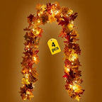 KASZOO 4 Pack Fall Maple Garland with 80 LED String Light- 5.8ft/Piece Artificial Fall Foliage Garland Autumn Decor for Home Wedding Party by HOME