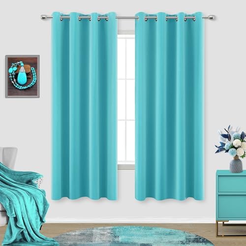 Turquoise Curtains 63 Inch Length for Bedroom 2 Panel Set Grommet Window Drapes Insulated Thermal Light Blocking Darkening Pastel Blackout Lightweight Curtains for Girl Kid Mermaid Nursery Living Room by KOUFALL