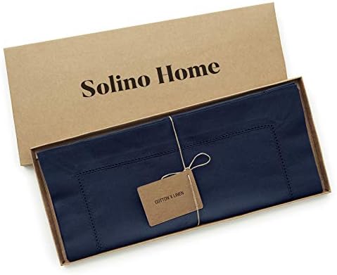 Solino Home Cotton Linen Table Runner Navy, Hemstitch Collection 14 x 72 in - Image 4