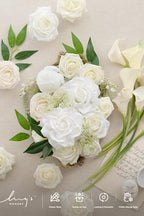 Ling's moment Artificial Wedding Flowers Combo, White & Green, Deluxe - Image 2