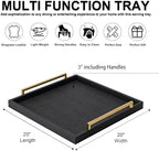 Extra Black Large Serving Tray with Handles for Ottoman,Versatile Shagreen Leather Square Ottoman Tray for Living Room - Image 3