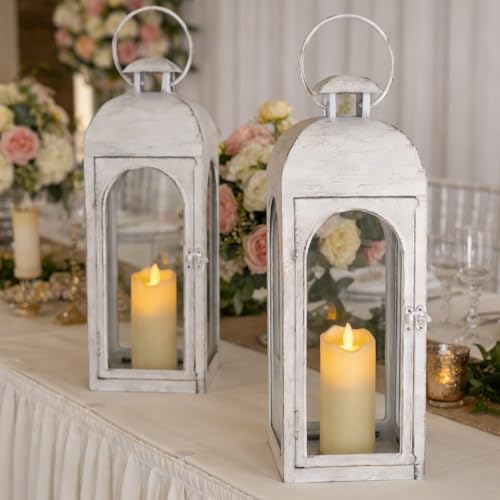 Lantern Decorative Indoor & Outdoor, 16.25'' Large Hanging Candle Lanterns, Metal Decorative Candle Lanterns, Waterproof Hanging Lantern for Porch Patio Wedding Home (White) - Image 6