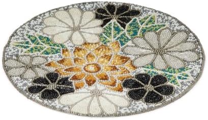Lightnpro Flower Beaded Placemats Round, Rustic Farmhouse Hand Beaded Floral Placemats to Decorate Christmas Xmas Wedding Family Party Thanksgiving Dinner Table Décor - 13 Inch - Brown Combo - Image 5