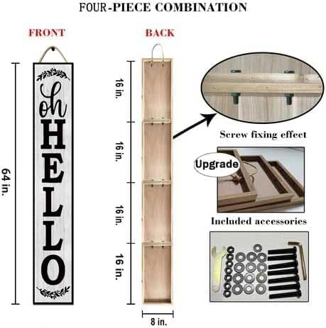 64x8 Inch Rustic Farmhouse Style Vertical Welcome Sign for Front Porch - Wood Plank Set, Charming "Oh Hello" Message, Fits Indoor & Outdoor Areas - Image 7
