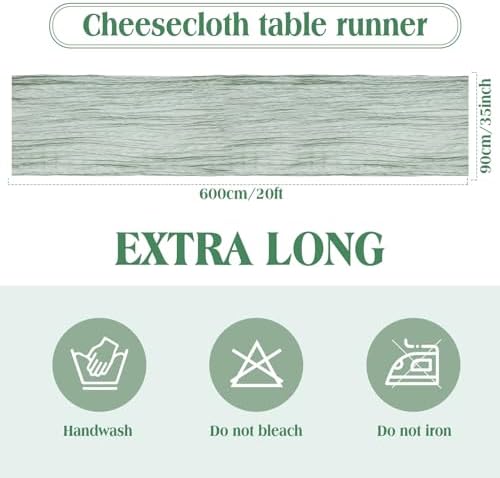 LemonRoad 4 Pcs 20ft Cheesecloth Table Runners Boho Gauze, Sage Green - Image 2