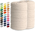 2 Pack Macrame Cord - 3mm 220 Yards Cotton Rope, 4mm 5mm Yarn, String for Crafts, Perfect for Macrame Wall Hanging and Boho Decorations (Milkcream) by NookTheory