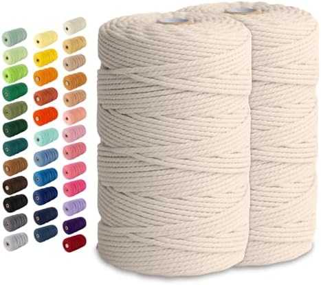 2 Pack Macrame Cord - 3mm 220 Yards Cotton Rope, 4mm 5mm Yarn, String for Crafts, Perfect for Macrame Wall Hanging and Boho Decorations (Milkcream) by NookTheory