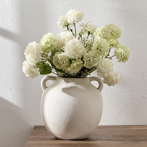 PORCER Ceramic Vase, 5.8 Inch Terracotta Vase with Handles, Boho Decor Decorative Vase, Rustic Vase for Home Decor, Farmhouse, Living Room, Table - Beige by PORCER
