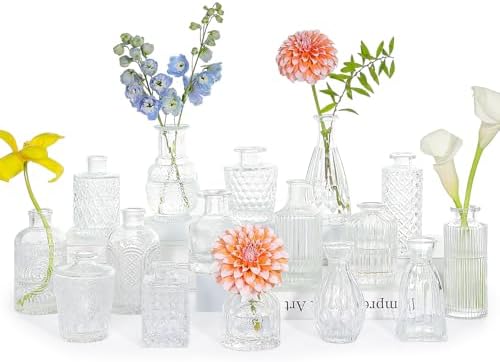 SUPMIND 16Pcs Clear Glass Bud Vase, Small Flower Vase for Centerpieces Bulk by SUPMIND
