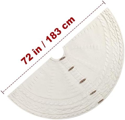 72-Inch Cable Sweater Knit Christmas Tree Skirt with Wooden Toggles, Cream - Image 3