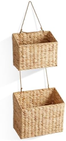 Casafield 2-Tier Hanging Storage Basket Set, Natural Boho Water Hyacinth Wall Basket Organizer for Kitchen Pantry, Home Office, Entryway, Bathroom - Image 3