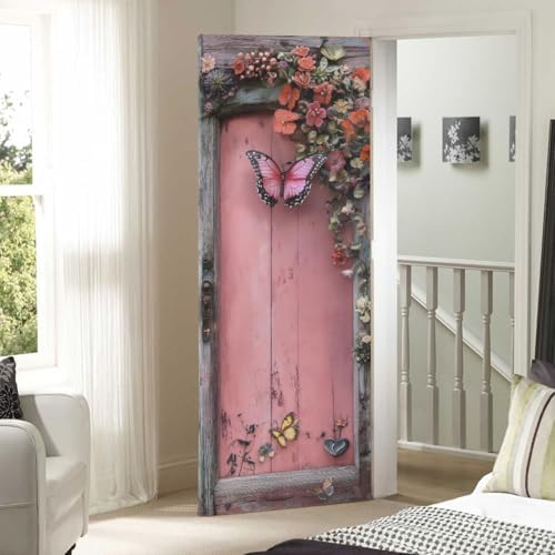 Burbuja Valentine Flowers Pink Wood Door Cover, Stretch Fabric Backdrop Door Porch Covers for Home Party Holidays Decoration, 35x79 In - Image 7