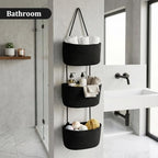 TeoKJ Over the Door Hanging Basket, 3-Tier Woven Cotton Wall-Mounted Storage Organizer Bag Decorative Hanging Nursery Baskets, Black - Image 6