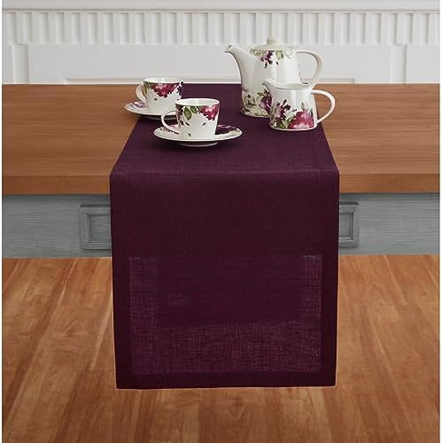 Solino Home 100% Pure Linen Table Runner Burgundy Long, Athena 14 x 108 in - Image 2