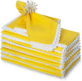FINGERCRAFT Lace Cloth Napkins, Cotton Linen, 12 Pack, 20x20 Inch, Yellow by FINGERCRAFT