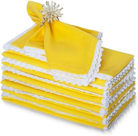 FINGERCRAFT Lace Cloth Napkins, Cotton Linen, 12 Pack, 20x20 Inch, Yellow by FINGERCRAFT