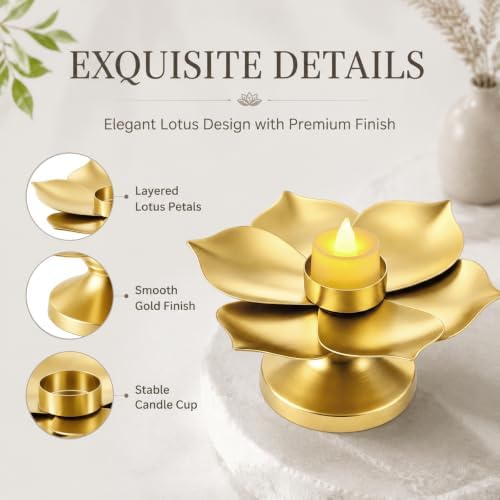 LemonRoad 3 Pcs Lotus Candle Holder Pooja Return Gifts, Tall Pedestal Lotus - Image 3