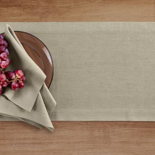 Solino Home 100% Pure Linen Dining Table Runner Khaki, Fete 14 x 90 in Long - Image 3