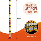 DIYANA IMPEX 4 Pc Artificial Marigold Garland with Bells, 5 Ft Long Hanging Flower Strings for Diwali Decorations, Indian Wedding, Party, Home Decor, Ganpati Hanging Decor & Mantle Decor (Red) - Image 2