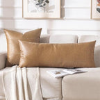 Fancy Homi Light Brown Boho Long Lumbar Faux Leather Body Decorative Throw Pillow Cover 14x36 Inch for Bedroom Couch Bed Sofa, Thick Stylish Solid Square PillowCase, Rustic Modern Farmhouse Room Decor - Image 6