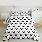Love Comforter Set King White and Black Heart Pattern Bedding for Women Men Teens Valentine Day Gift Down Comforter Cartoon Love Heart Quilted Duvet Geometric Soft Warm Bedding Sets Bedroom Decor - Image 2