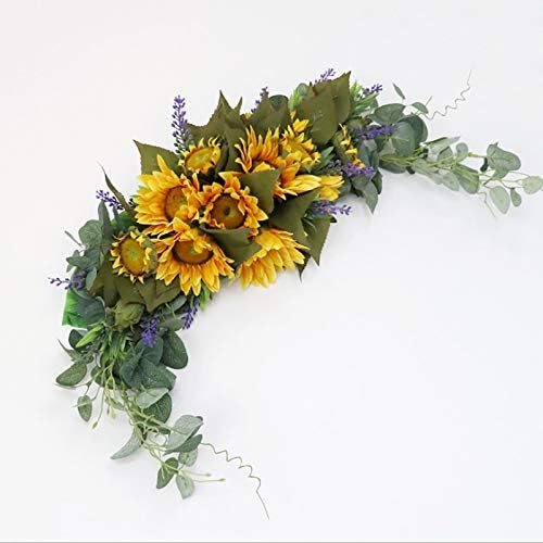 30 Inch Floral Swag, Artificial Flowers Sunflower Eucalyptus Wreath, Fake Flower Wreath Sunflower Swag Garland for Home, Wedding Arch, Front Door, Wall - Image 7