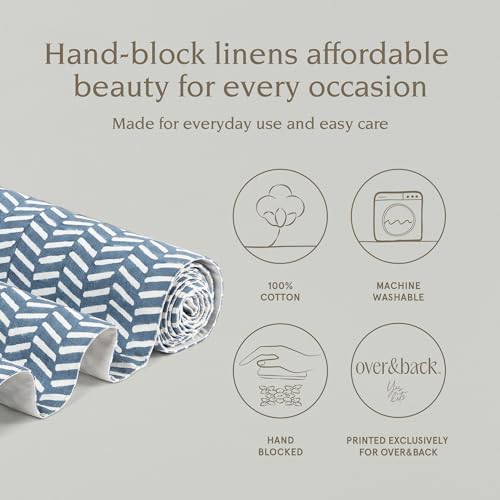 over&back 18x108 Hand-Blocked Printed Cotton Table Runner - Washable Table Runners for a Custom Home Decor Tablescape - Perfect for Coffee Table, Dinner Table, Living Room, and More - Blue Herringbone - Image 2