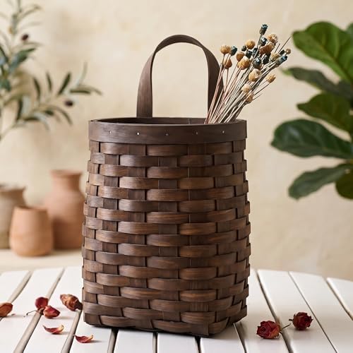 Alipis Hand-Woven Wicker Hanging Basket – 7.7" Tall Portable Wood Storage Basket for Wall, Flowers, Fruits, Vegetables, or Home Decor – Natural Rattan Organizer Box by Alipis
