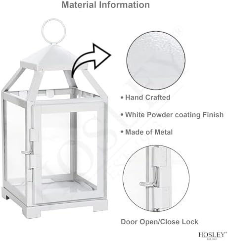 Hosley 12 Inch High Clear Glass and Iron White Classic Style Lantern Ideal Gift for Weddings Bridals Special Occasions Parties Aromatherapy and Spa Settings - Image 3