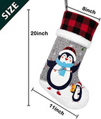 Burlap Gray Red Non-Woven Fleece Fabric Lovely Embroidery Pattern Set of 6 Christmas Stocking for Family Decorations Hanging Ornament for Xmas Holiday Party 20 inches - Image 4