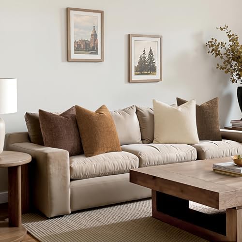 MIULEE Pack of 4 Fall Decorative Throw Pillow Covers Chocolate Brown 20x20 Inch Chenille Textured Throw Pillows Boho Farmhouse Rustic Cushion Covers Vintage Home Decor for Couch Sofa Bed Living Room - Image 5