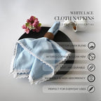 FINGERCRAFT Lace Cloth Napkins, Cotton Linen, 12 Pack, 20x20 Inch, Sky Blue - Image 5