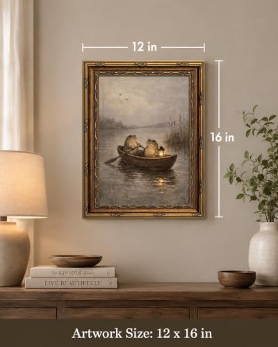 Gold Framed Two Frogs Boat Wall Art, Cottagecore Canvas Print, 16x12 - Image 5