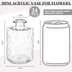 Honeydak Set of 24 Plastic Mini Bud Vases, Vintage Clear Decorative Vases Bulk for Table Centerpieces, Wedding Reception, Baby Shower, Home Decor, Housewarming Gift(Geo-Diamond) - Image 5