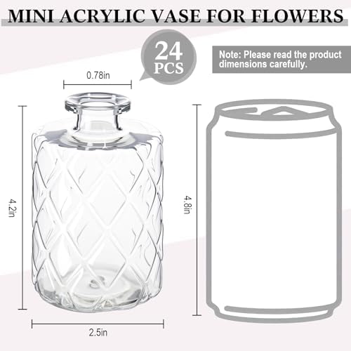 Honeydak Set of 24 Plastic Mini Bud Vases, Vintage Clear Decorative Vases Bulk for Table Centerpieces, Wedding Reception, Baby Shower, Home Decor, Housewarming Gift(Geo-Diamond) - Image 5