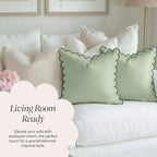 BEBE BASK Scalloped Pillow Cover Set of 2, 18x18, Cotton - Moss Green - Image 6