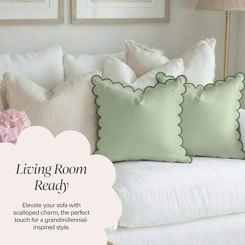 BEBE BASK Scalloped Pillow Cover Set of 2, 18x18, Cotton - Moss Green - Image 6