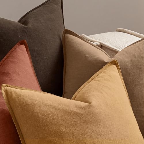 MIULEE Orange Boho Linen Decorative Pillow Covers 18x18 Inch Pack of 4 - Image 6