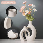 Levvohd XL Beige Ceramic Vase Set of 2, Snuggle Hollow Home Decor Vase - Image 6