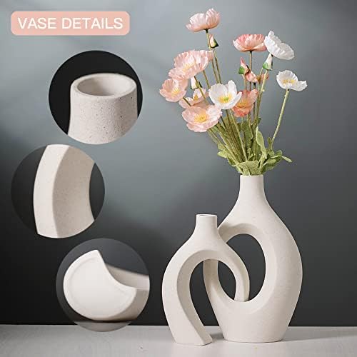 Levvohd XL Beige Ceramic Vase Set of 2, Snuggle Hollow Home Decor Vase - Image 6