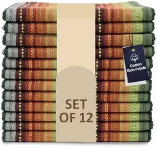 LFH Home Cotton Rich Cloth Salsa Napkin Set of 12 Washable Soft Durable Striped Table Napkins for Dining Wedding Daily Use Reusable Eco-Friendly Fabric Napkins (18x18)-Green Multi Thanks Giving by LFHHomePrivateLimited