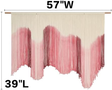 Macrame Wall Hanging Large Pink Dip Dye Boho Home Fiber Wall Art 57"W*39"L - Image 5