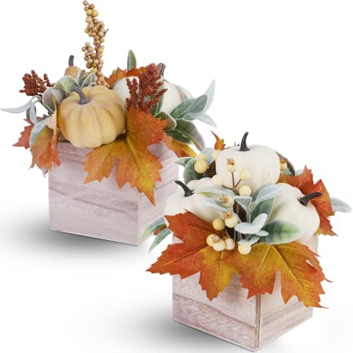 winemana Fall Decorations Artificial Pumpkin Gourd Berries Leaves, 2 Pack by winemana