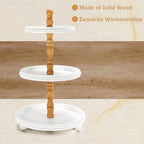 SYNCVIBE Wooden Farmhouse Round White 3 Tiered Decorative Tray Stand - Image 3