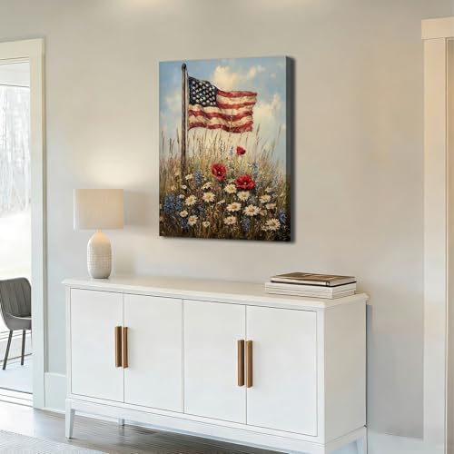 ZERILYN Ship Next Day – American Flag Canvas Wall Art, Patriotic Canvas Prints, 4th of July Pictures, Farmhouse Wall Decor, Americana Bedroom Artwork, Large Canvas Prints, Made in USA - Image 3