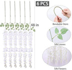 mizii 6Pcs White Wisteria Hanging Flowers 48" Silk Wisteria Artificial Flowers Garland Vines Fake Hanging Flowers Decoration for Wedding Flower Wall Backdrop Centerpieces Party Room Decor (White) - Image 2