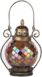 Lily's Home Decorative Candle Lanterns, Mosaic Glass and Wrought Iron Tea Light Candle Holder for Indoor or Outdoor Hanging Lantern. Candle NOT Included. Orange and Gold - Image 6