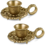 NIKKY HOME Vintage Gold Taper Candle Holders Set of 2, Handle & Drip Tray by NIKKYHOME