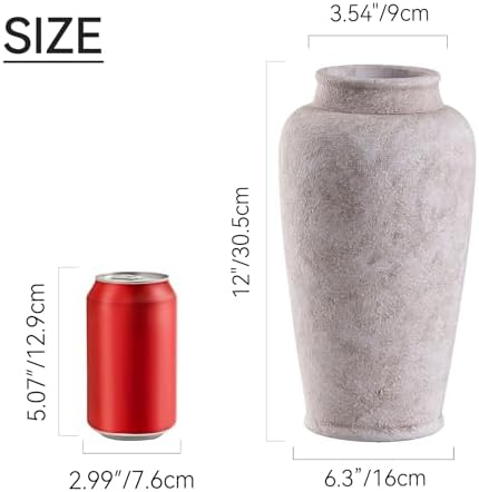 Ceramic Flower Vase, Large Rustic Vase Farmhouse Decorative Tall Vase Floral Pottery Vases for Home Decor Table Living Room Entryway Mantel Bedroom Bathroom Kitchen - 12" D - Image 2